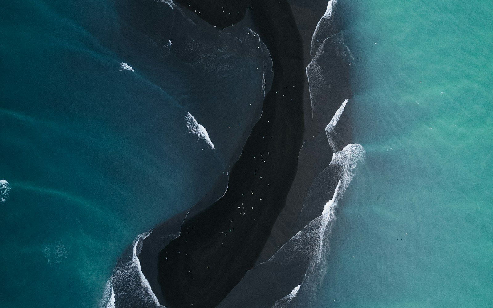 Map-like aerial view of Iceland's coastline and highlands